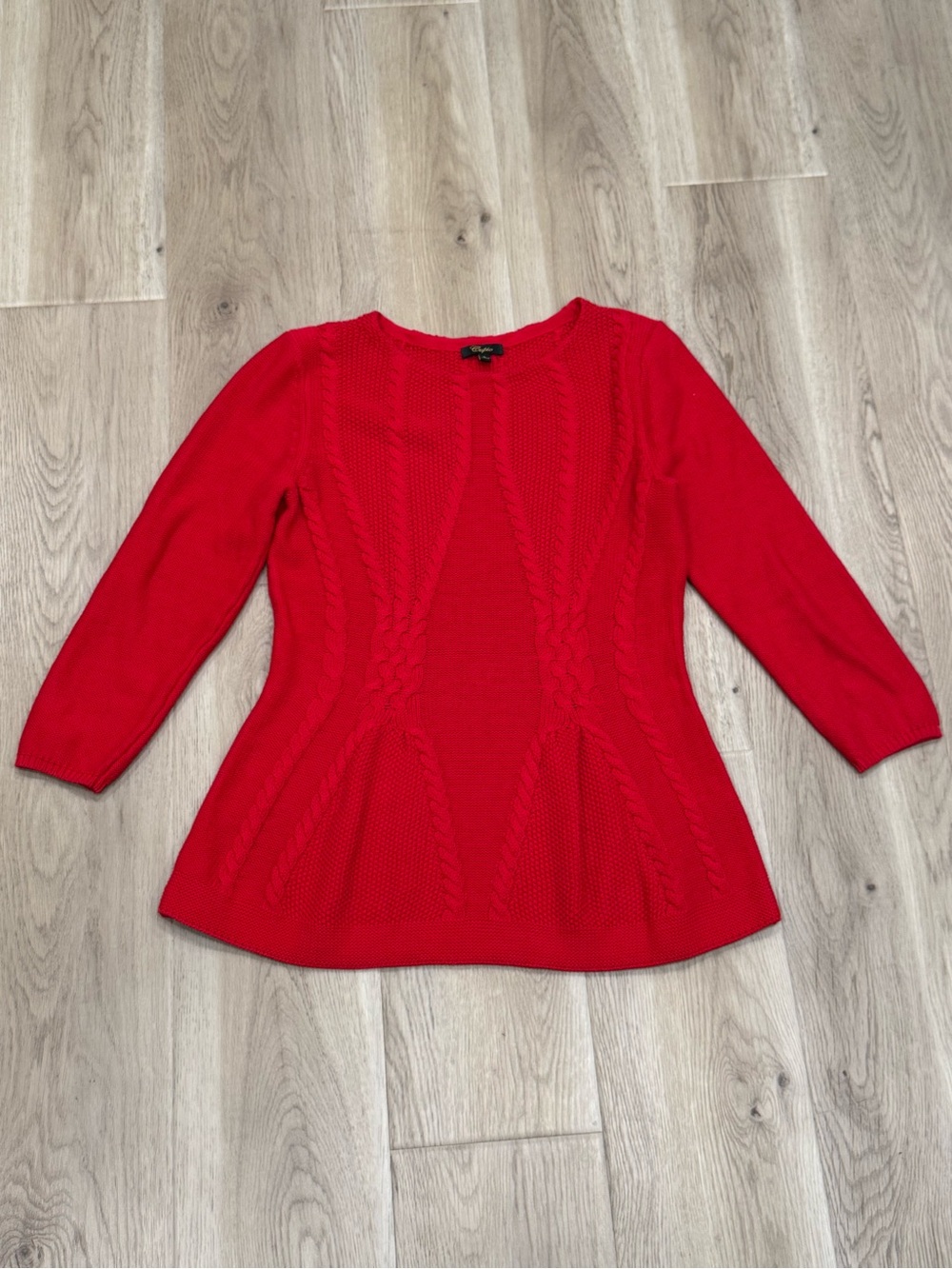 Cupio Red Cable Knit Peplum Sweater Women’s Large Cotton Blend